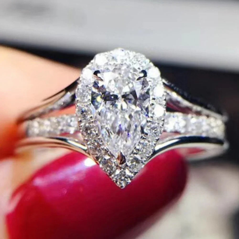 🌸Elegant Three Layer Water Drop Zircon Romantic Pear Ring for Women,MARR9026 - Picture 2 of 6